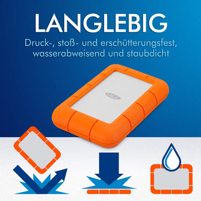 LaCie Rugged Mini 1TB tragbare externe Festplatte, 2.5 Zoll, PC & Mac, inkl. USB-C w/o USB-A Kabel, inkl. 2 Jahre Rescue Service, Modellnr.: LAC301558