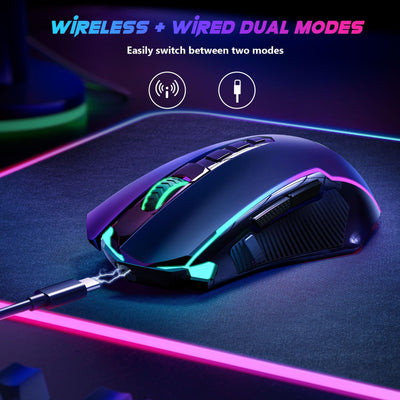Redragon Gaming Maus Kabellose, RGB Wiederaufladbare Gaming-Maus mit 9 Macro Editing Programmierbare Tasten/8000 DPI, Ergonomische Wireless Gaming Maus, 70Hrs fur PC/Mac Gamer