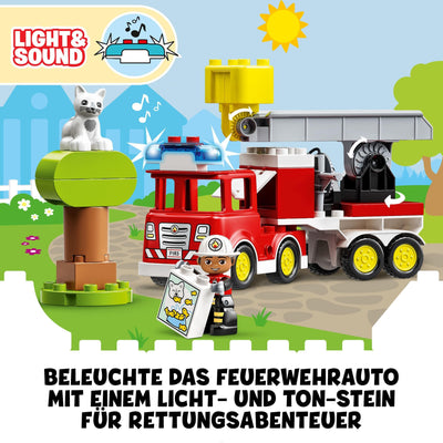 LEGO DUPLO Feuerwehrauto - Minifiguren für Vorschulkinder ab 2 Jahren - Montessori Spielzeug für Kleinkinder mit LKW, Feuerwehrmann, Katze und Baum - Kinder Geschenk für Mädchen und Jungen 10969