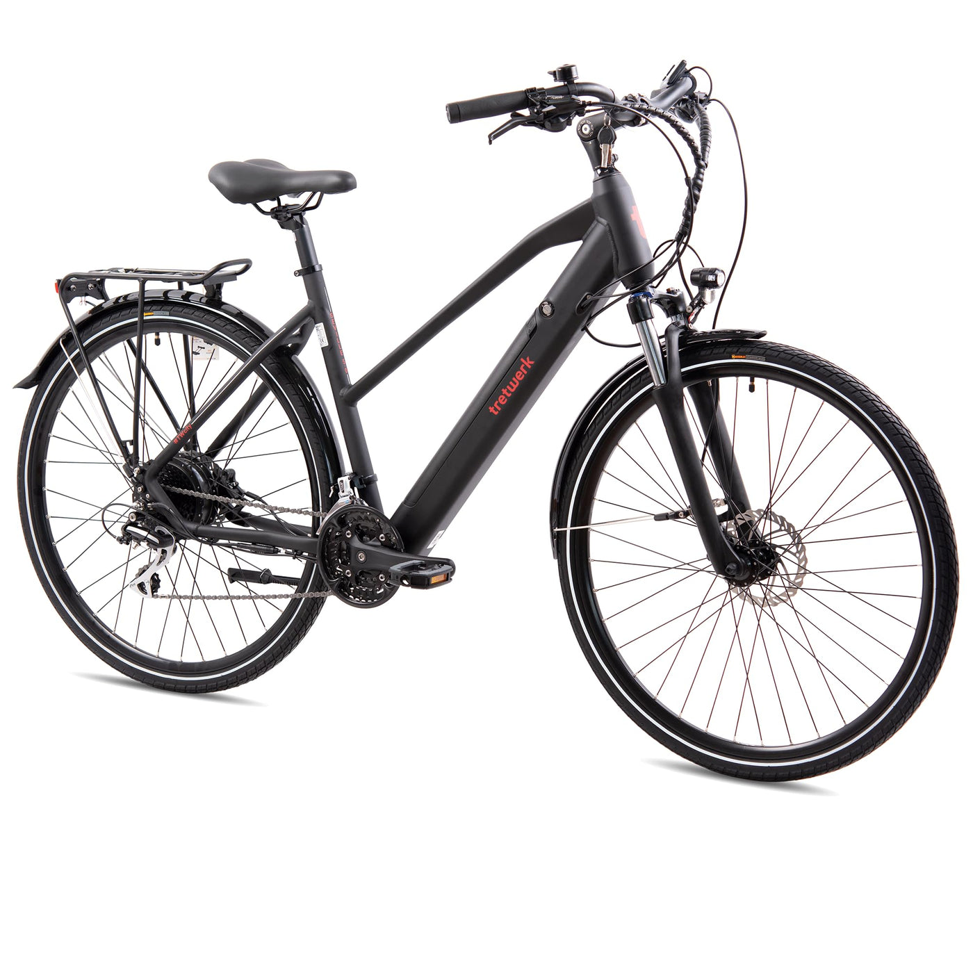 TRETWERK 28 Zoll E-Bike Seville 5.0 schwarz- Trekkingbike Damenfahrrad mit 24 Gang Kettenschaltung - Elektrofahrrad mit Heckmotor 250W, 36V