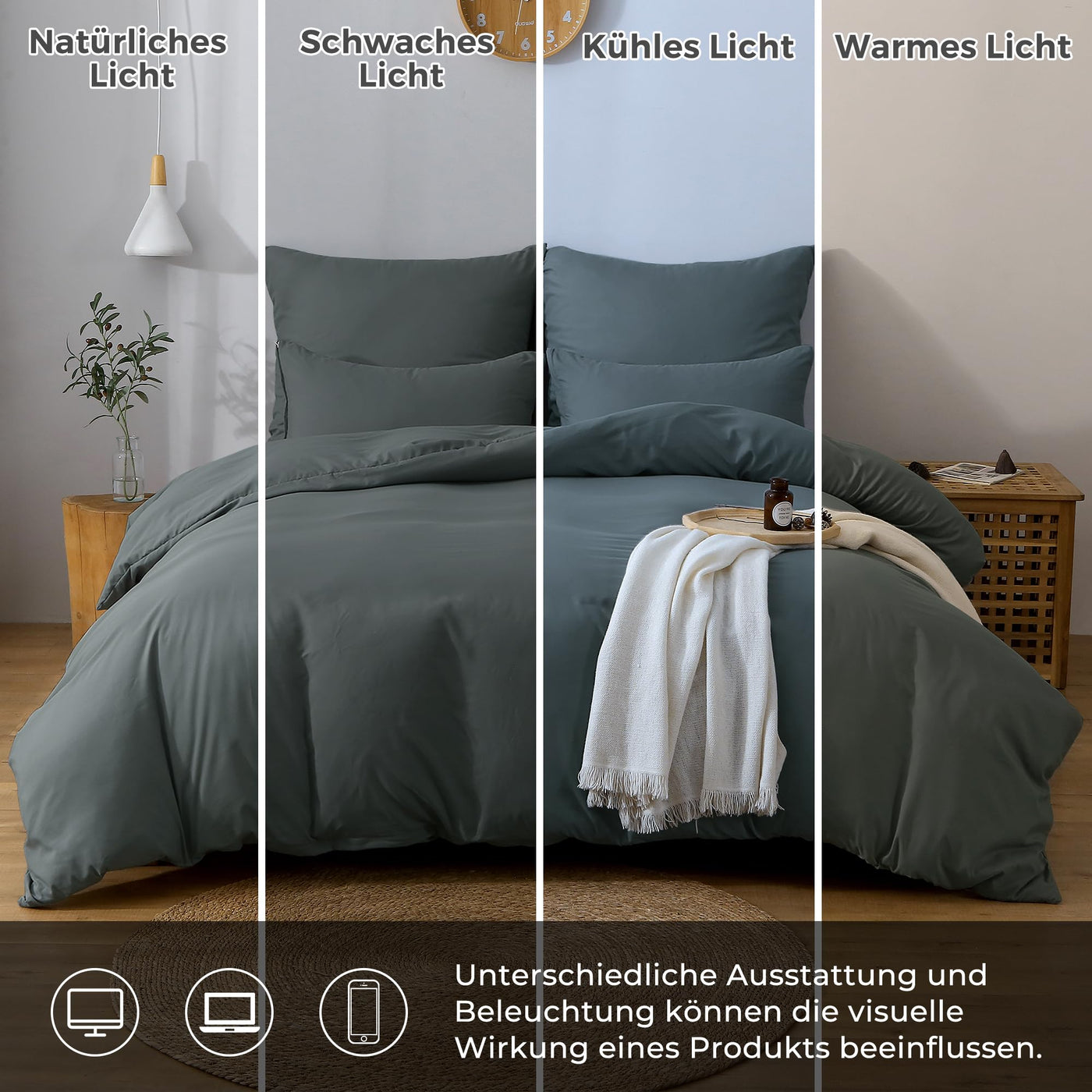 TOCOMOA Bettwäsche 155x220 2teilig Anthrazit, Bettwäsche-Sets Mikrofaser ÖKO-TEX Zertifiziert, Bettbezug und Kissenbezug 80x80cm mit Reißverschluss Weich und Bügelfrei