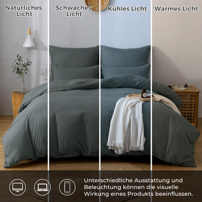 TOCOMOA Bettwäsche 155x220 2teilig Anthrazit, Bettwäsche-Sets Mikrofaser ÖKO-TEX Zertifiziert, Bettbezug und Kissenbezug 80x80cm mit Reißverschluss Weich und Bügelfrei