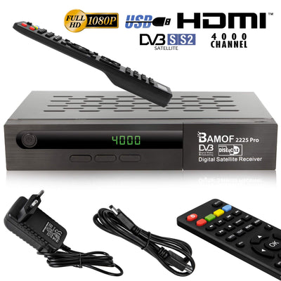Bamof 2225 PRO Sat Receiver Digitaler Satelliten Receiver- (HDTV, DVB-S/DVB-S2, HDMI, SCART, 2X USB, Full HD 1080p) [Vorprogrammiert für Astra, Hotbird und Türksat] + HDMI Kabel
