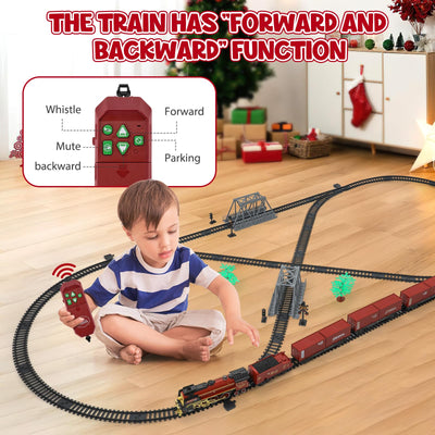 Eisenbahn Kinder Elektrisch Zug, Fernbedienung Dampfzug Spielzeug mit Rauch, Lichtern und Ton, Elektrische Eisenbahnsets für Kinder mit Eisenbahnbausätzen, Geschenke Zug Spielzeug für 3+ Jahren