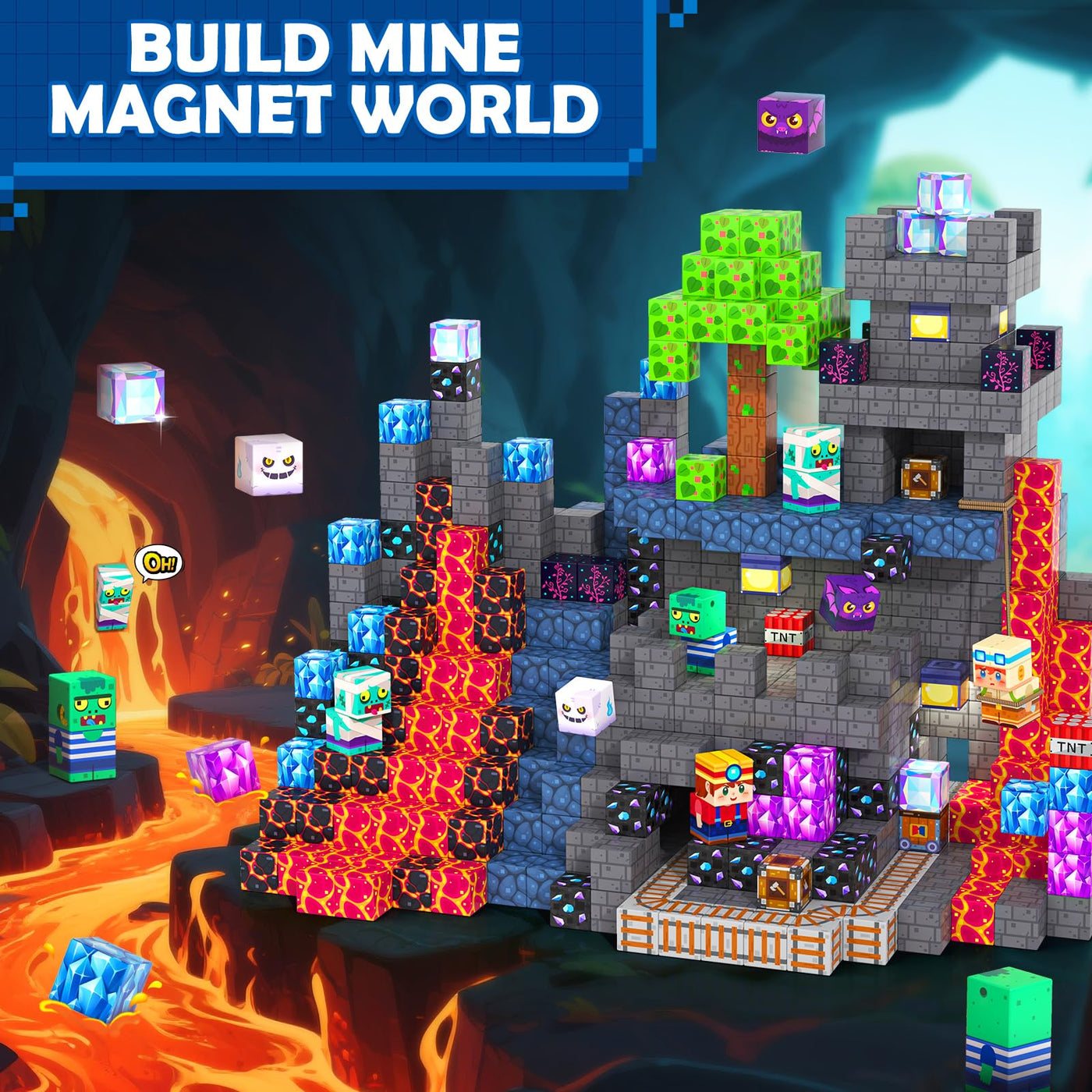 Magnetische Bausteine - Baue Mine Magnet Welt Kinderspielzeug, Magnetische Fliesen STEM Outdoor Spielzeug für Jungen und Mädchen ab 3 Jahren, Kreative Kleinkindspielzeug für Kinder ab 3 4 5 6 7 8 9