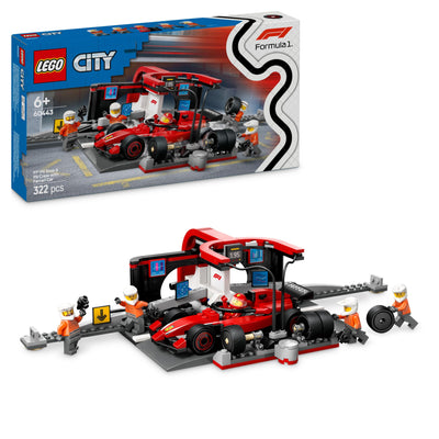 LEGO City F1 Boxenstopp mit Boxencrew und Ferrari Flitzer - Formel 1 Pit Stop Set mit 1 Rennfahrer und 4 Mechaniker Minifiguren - Spielzeug Rennauto für Jungen und Mädchen ab 6 Jahren - 60443