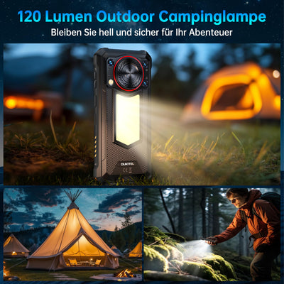 OUKITEL WP53 Pro Outdoor Handy Android 15-11000mAh Outdoor Smartphone Ohne Vertrag 24GB + 256GB, 6.52” Display 128dB Lautsprecher Baustellenhandy mit 900 Lumen Campinglampe, NFC/GPS/Face ID, Schwarz