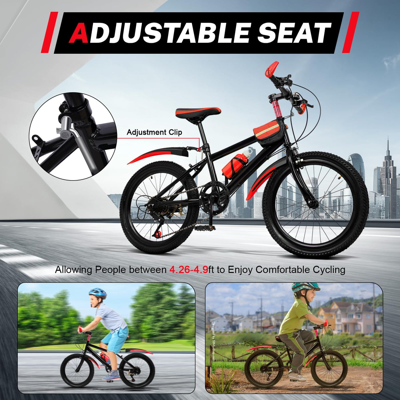 NeNchengLi 20 Zoll Kinder Fahrrad Jungen Mädchen Fahrrad Rad Mountainbike 7 Gänge Erwachsener Jugendlicher Kinder Mountainbike (Rot)