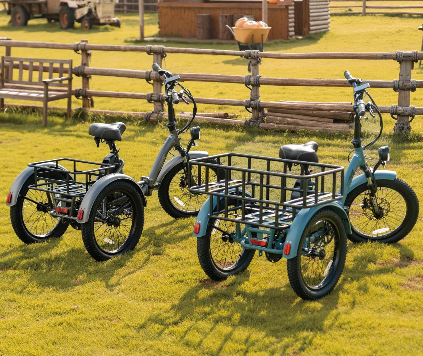 Fafrees F20 Mate Elektrische Dreirad 20 * 3.0 Zoll, 48V 21Ah Akku, e Bike klapprad 65N.m Motor, 3-Rad ebike 25km/h, Reichweite bis zu 55-110Km (Vorderer Korb + größerer hinterer Korb, Blau)