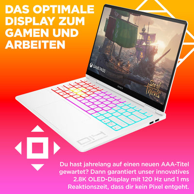 HP OMEN Transcend Gaming Laptop, 14 Zoll 2,8K OLED 120Hz, Intel Core Ultra 7 155H, 16 GB DDR5 RAM, 1 TB SSD, NVIDIA GeForce RTX 4060 (8GB), QWERTZ, Windows 11, Weiß inkl. HyperX Cloud III Wireless