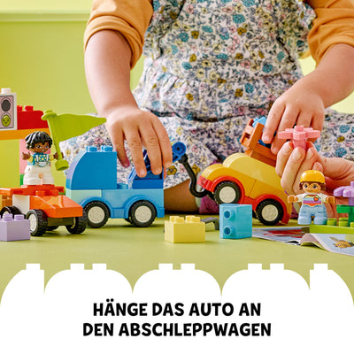 LEGO DUPLO Steinebox Autos und LKWs – Lernspielzeug für Jungen & Mädchen ab 1 Jahr – Spielzeug für Kleinkinder mit 1-2-3 Steinen, 2 Figuren und 3 Fahrzeugen zum Spielen und Bauen – Geschenk – 10439