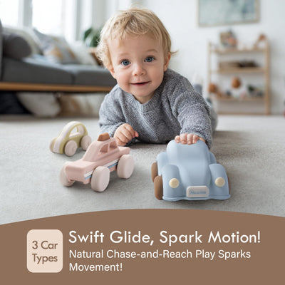 Moonkie Roll & Go Auto Spielzeug Set, 3er Pack, Silikon Spielzeugautos, Kinderspielzeug Geschenke Junge&Mädchen 6 Monate + 1 2 3 Jahre, BPA-frei, Sensorik Spielzeug, Auto Kinder für Kita& Reise