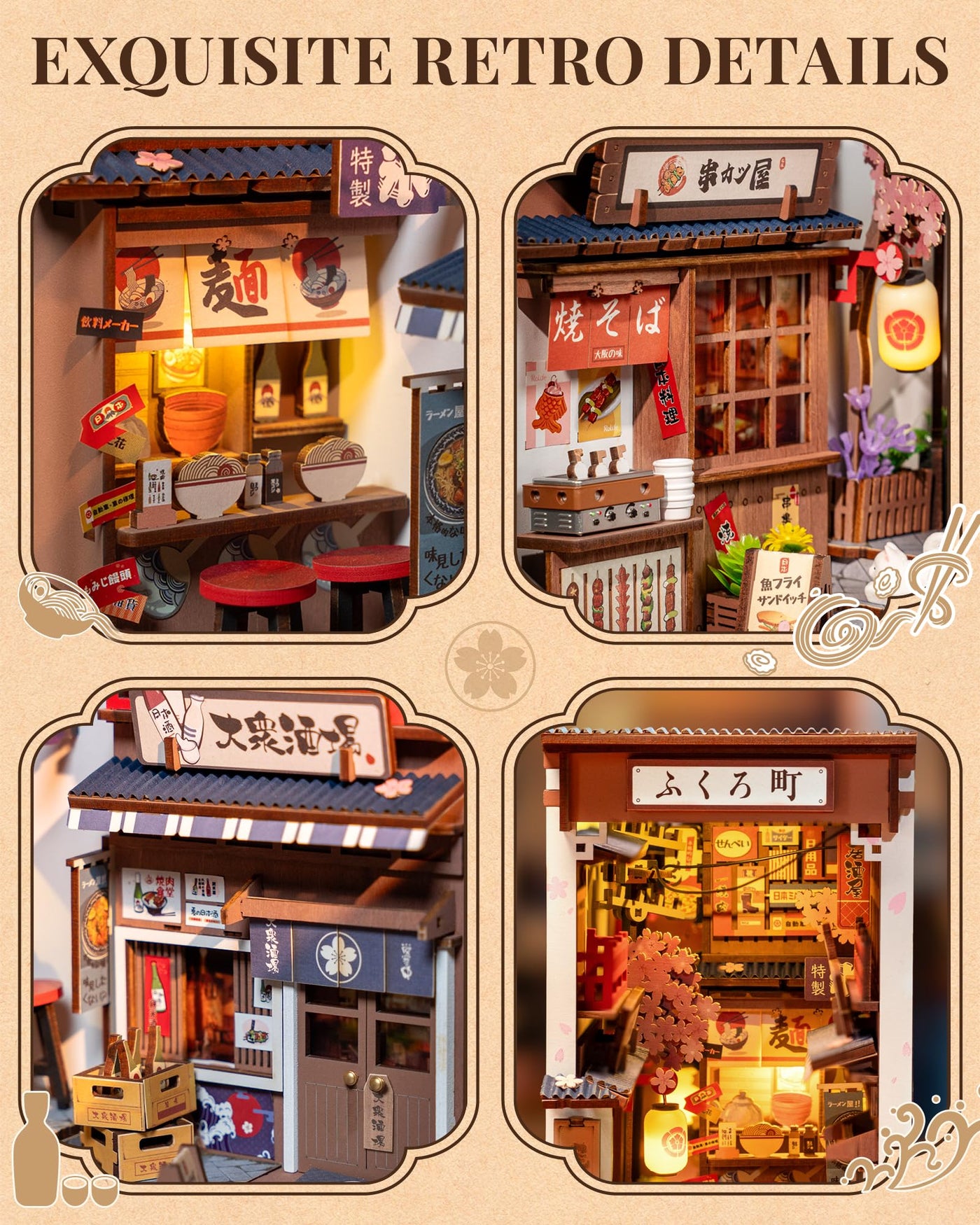 ROBOTIME Book Nook Kit Sakura Wine Alley, DIY Booknook Diorama 3D Puzzle Miniatur Haus, Modellbausatz Geschenke für Erwachsene Teenager, Bücherregal Deko