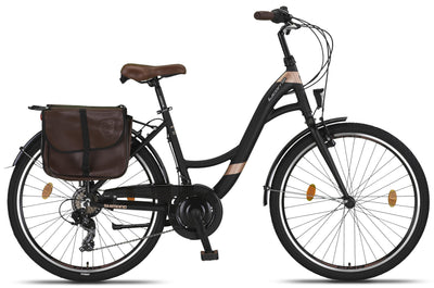 Licorne Bike Stella Plus Premium City Bike in 26 Zoll Aluminium Fahrrad für Mädchen, Jungen, Herren und Damen - 21 Gang-Schaltung - Hollandfahrrad (26 Zoll, Schwarz)