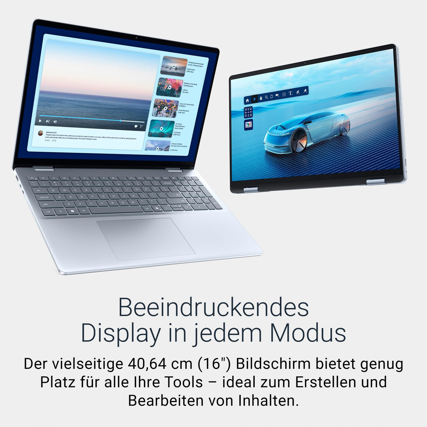 Dell 16 Plus 2-in-1 Laptop Copilot+ PC db06250 – 16" FHD+ Touch Display, Intel Core Ultra 7 Series 2, 16GB RAM, 512GB SSD, Intel Arc Grafik, Windows 11 Home, Beleuchtete Tastatur QWERTZ – Ice Blue
