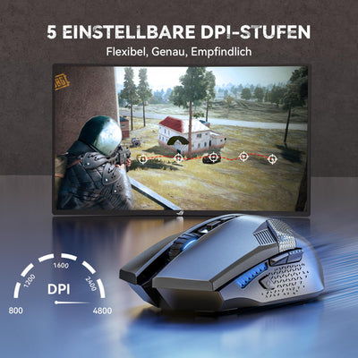 TECKNET Kabellose Gaming Maus, 2,4 GHz Wireless Gamer Maus 8 Tasten, 4800 DPI, 20 Millionen Klicks, Wireless Mouse, Ergonomische Optische Maus für PC/Mac/Laptop