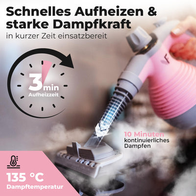 Neighbour's Friend® Handdampfreiniger in Rosa – Leistungsstarkes Dampfreiniger Handgerät I Dampfente mit 350ml Tank, Dampfregulierung & Aufsätzen für Haushalt, Fenster, Polstermöbel & mehr