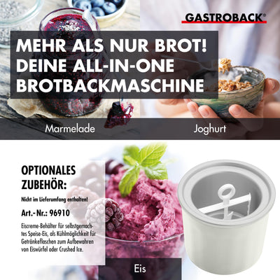 GASTROBACK Brotbackautomat Advance - Vollautomatische Brotbackmaschine + 18 Programmen inkl. Joghurtmaschine, Timer-Funktion, Zutatenfach, Sichtfenster, Brotautomat / Backmaschine in Edelstahl Optik