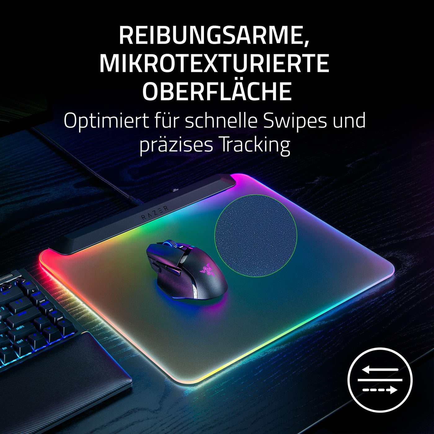 Razer Firefly V2 Pro - RGB-hintergrundbeleuchtete Gaming-Mausmatte - integrierter USB-Anschluss (15-Zonen-LED-Beleuchtung, mikrogeätzte Oberfläche für optimales Tracking, USB-C Kabel) Schwarz