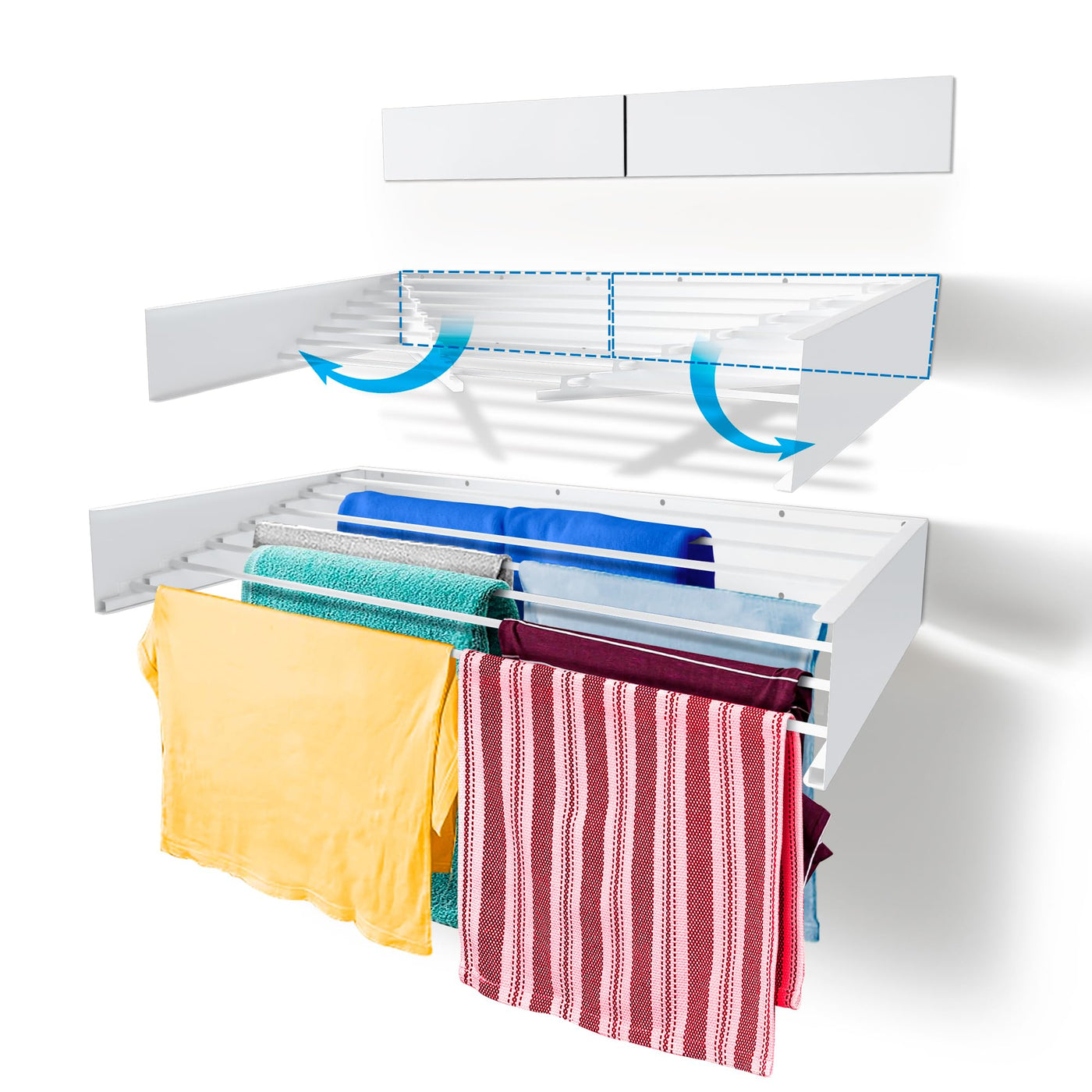 Step Up Wäscheständer - wandmontiert - ausziehbar - Wäscheständer klappbar, faltbar für drinnen oder draußen - platzsparendes, kompaktes Design, 30 kg Tragkraft, 8.4 m Leitung (120 cm - weiß)