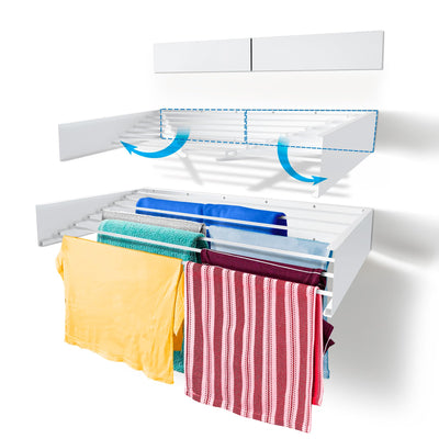 Step Up Wäscheständer - wandmontiert - ausziehbar - Wäscheständer klappbar, faltbar für drinnen oder draußen - platzsparendes, kompaktes Design, 30 kg Tragkraft, 8.4 m Leitung (120 cm - weiß)