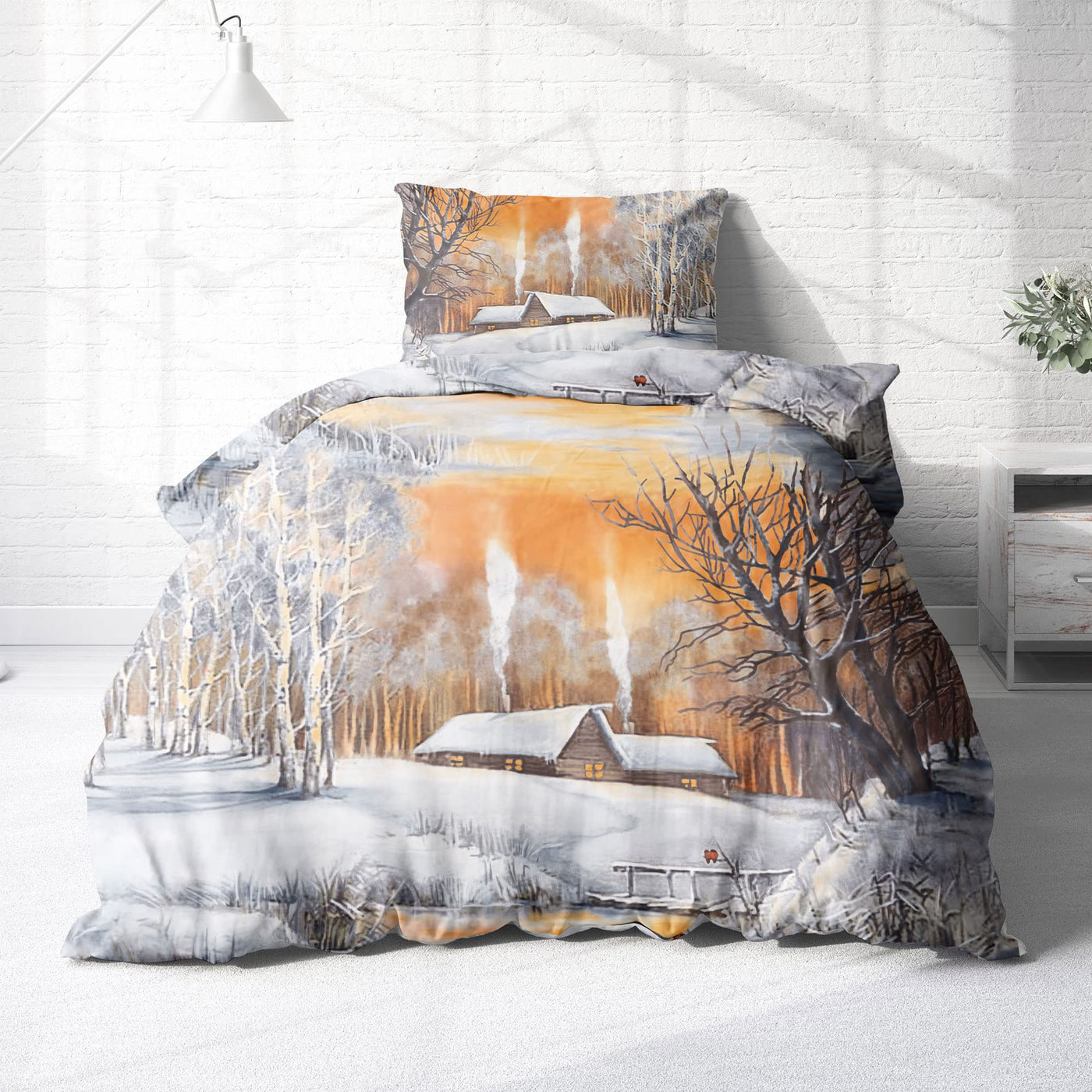 Träumschön Biber Bettwäsche 155x220 2tlg - Kuschelige Bettwäsche Schneelandschaft - Bettwäsche aus 100% Baumwolle - Winterbettwäsche