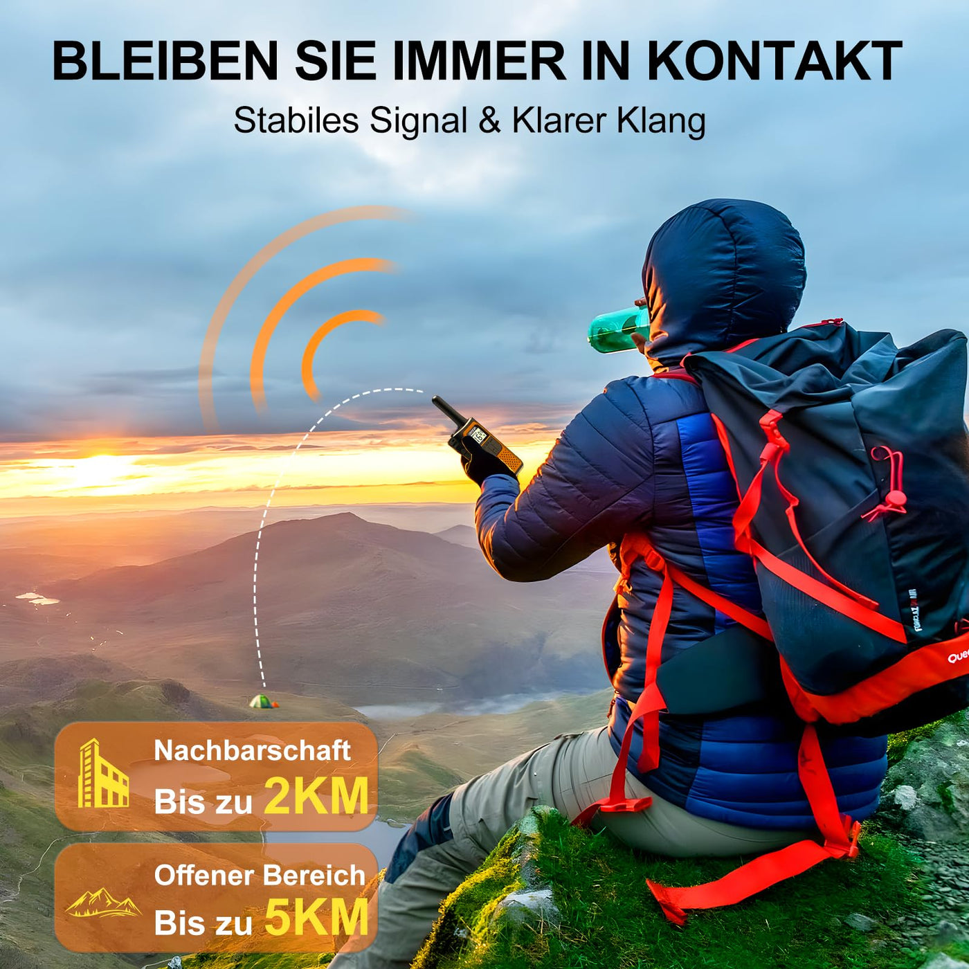 AWANFI Walkie Talkie Aufladbar mit Li-ion Akku, Walkie Talkie Kinder Erwachsene, Funkgerät Große Reichweite, 16 Channels Walky Talky, VOX und Type C Ladekabel für Biking Camping Wandern