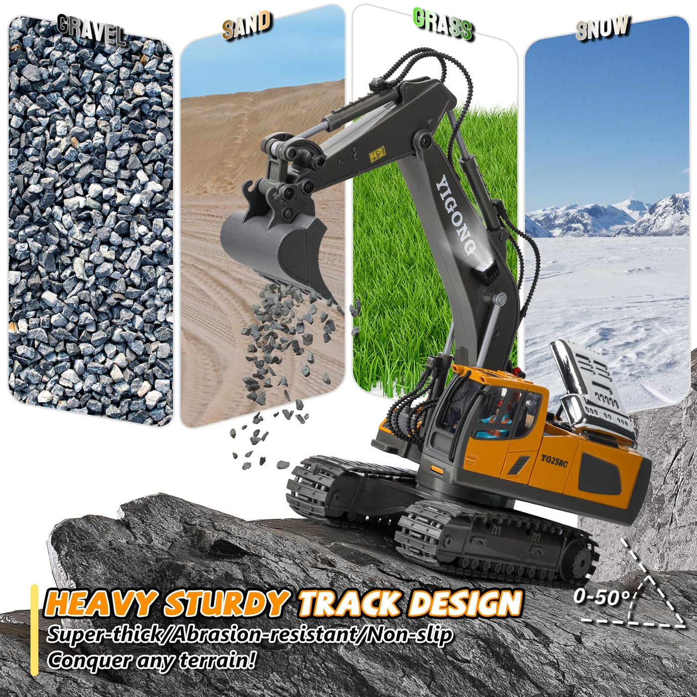 maysida Ferngesteuerter Bagger Spielzeug mit Licht & Sound für Jungen 3-12 Jahre, 2,4 GHz RC Bagger mit Metallschaufel & 680°Drehung für Kinder, Jungen Geschenk für Geburtstag/Weihnachten