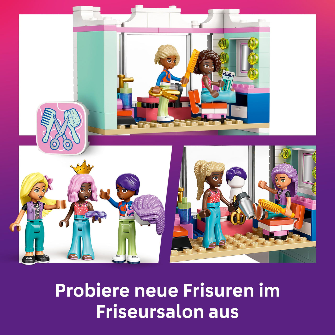 LEGO Friends Friseursalon, BAU- und Spielset für kreative Rollenspiele, Bauspielzeug, Geschenk für Mädchen ab 7 Jahren, 3 Minifiguren der Charaktere für Rollenspiele 42662