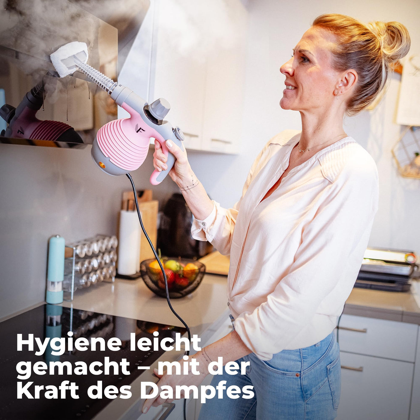 Neighbour's Friend® Handdampfreiniger in Rosa – Leistungsstarkes Dampfreiniger Handgerät I Dampfente mit 350ml Tank, Dampfregulierung & Aufsätzen für Haushalt, Fenster, Polstermöbel & mehr