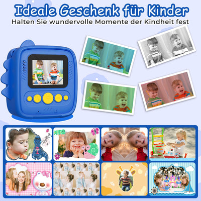 Kinderkamera Sofortbildkamera, 1080P HD 48MP Sofortbildkamera Kinder, Digitalkamera Kinder mit 32GB TF Karte, 3 Rollen Druckpapier & Dinosaurier Silikon Schutzhülle, Geschenk für Junge ab 3-12 Jahren