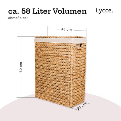 Lycce Wäschekorb mit Deckel 58 l Nischenwäschekorb Wasserhyazinthe Wäschekorb schmal für wenig Platz - großer Stauraum natur (Gr. 2)