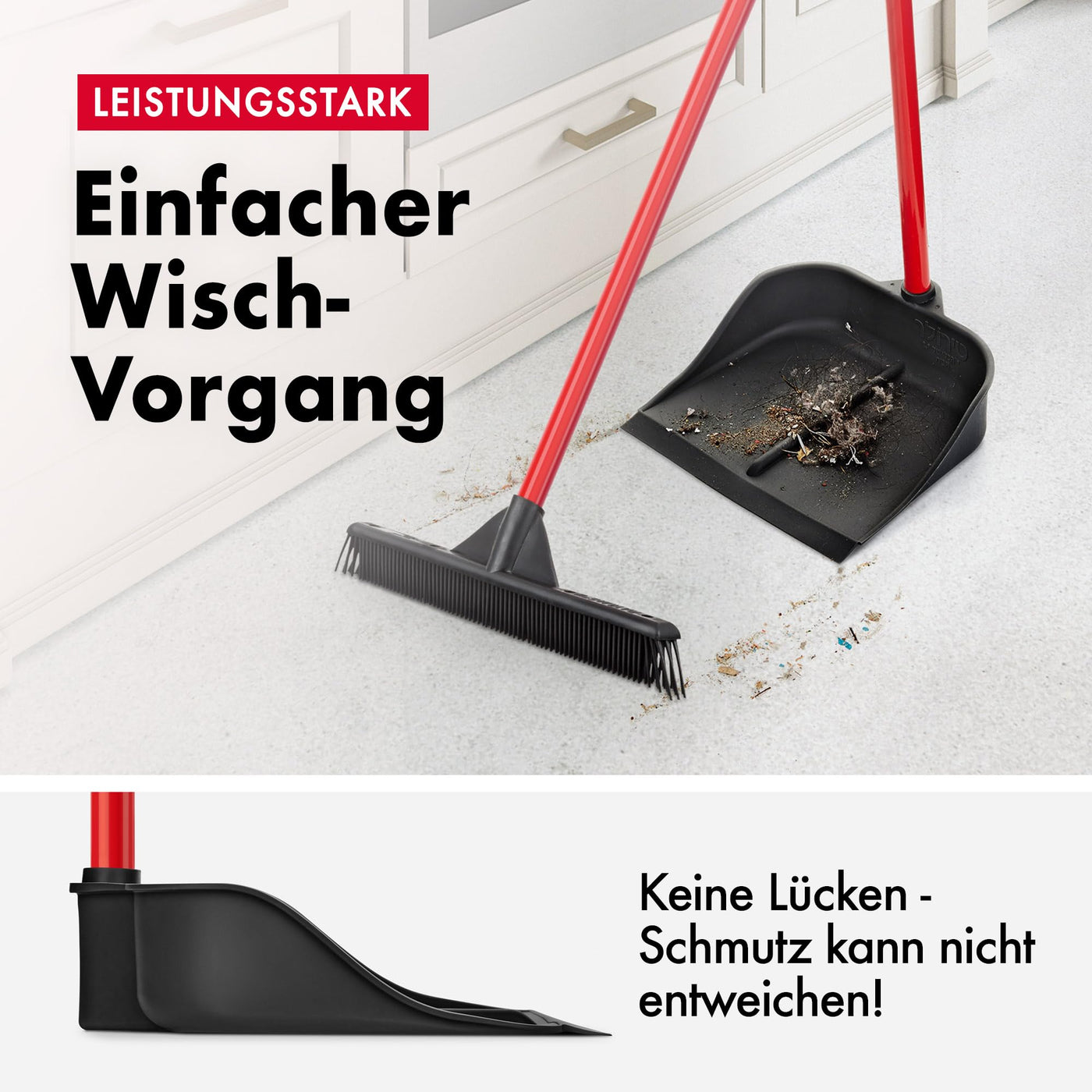 Tyroler | Magische Kehrschaufel | Naturkautschuk | Aluminium Rostfrei 105cm Stiel | Aufrechtes Design | Universelle Besenkompatibilität