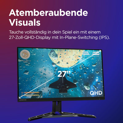 Lenovo Legion R27qe | 27" QHD Gaming Monitor | 2560x1440 | 180Hz | 450 nits | 0,5ms Reaktionszeit | HDMI | DisplayPort | AMD FreeSync | schwarz