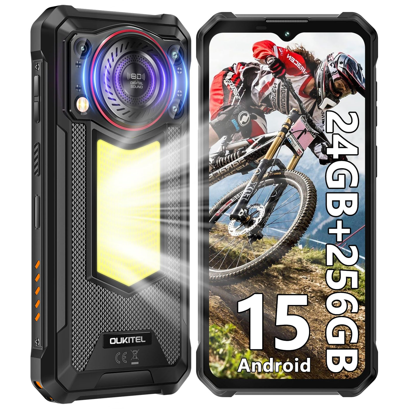 OUKITEL WP53 PRO Outdoor Smartphone Android 15, 24GB(8+16)+ 256GB/1TB Outdoor Handy Ohne Vertrag, 11000mAh Baustellenhandy, 126dB Lautsprecher, 6.52"HD, 50MP, 900lm Camping Licht, 4G Dual SIM/IP68/NFC