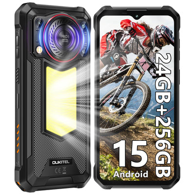 OUKITEL WP53 PRO Outdoor Smartphone Android 15, 24GB(8+16)+ 256GB/1TB Outdoor Handy Ohne Vertrag, 11000mAh Baustellenhandy, 126dB Lautsprecher, 6.52"HD, 50MP, 900lm Camping Licht, 4G Dual SIM/IP68/NFC