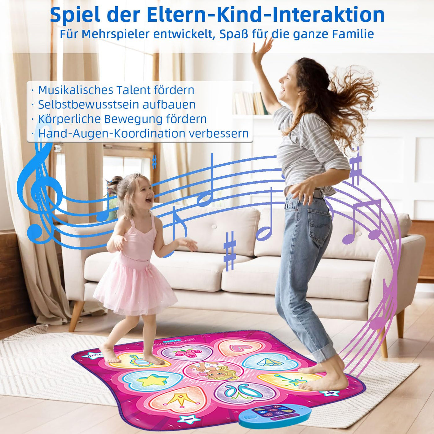 SUNLIN Tanzmatte - Tanzspielzeug Geschenk für Kinder Mädchen - Tanzmatte mit LED-Leuchten, einstellbare Lautstärke, eingebaute Musik, 3 Schwierigkeits Stufen (3-12 Jahre)
