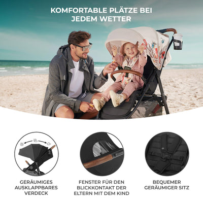 Kinderkraft GRANDE PLUS Kinderkraft buggy von Geburt bis 22 kg, Zusammenklappen mit einer Hand, Liegeposition, großes Verdeck mit Fenster, alle 4 Räder gedämpft, geräumige Sitz, Schwarz