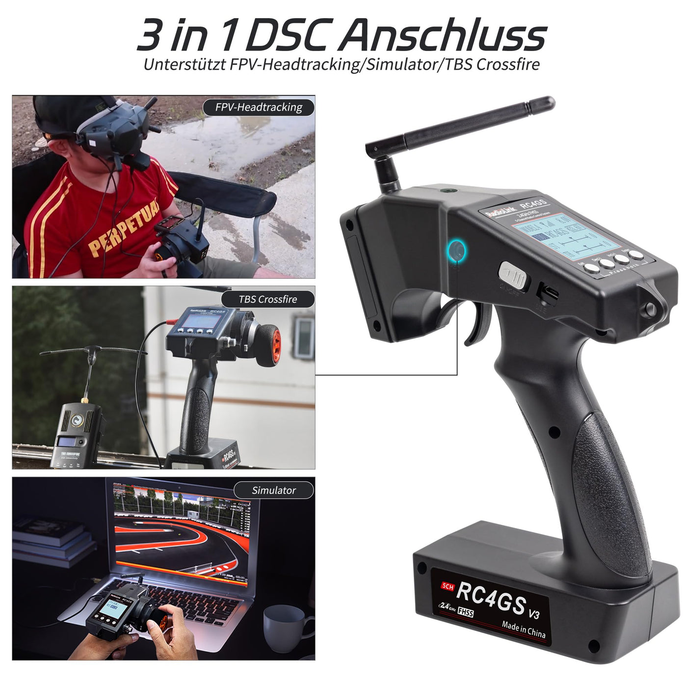 Radiolink RC4GS V3 5 Kanäle RC Fernsteuerung mit Empfänger Set R6FG Gyro-integriert 2.4 GHz RC Fernbedienung Sender für Modellbau wie Auto Crawler Truck Boot