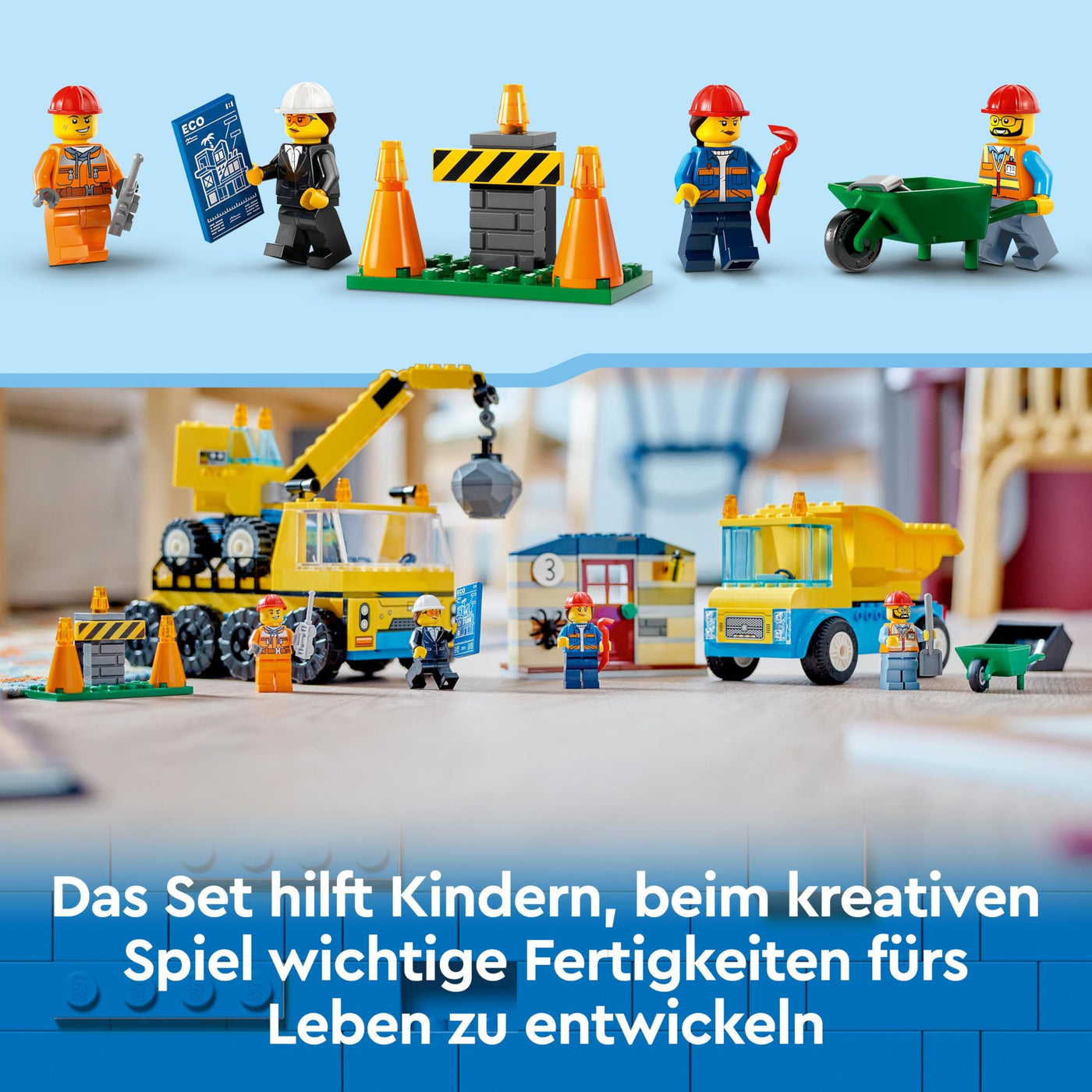 LEGO 60391 City Baufahrzeuge und Kran mit Abrissbirne, Spielzeug mit Bagger, Kipper und Transportfahrzeugen, Lernspielzeug für Kleinkinder ab 4 Jahren