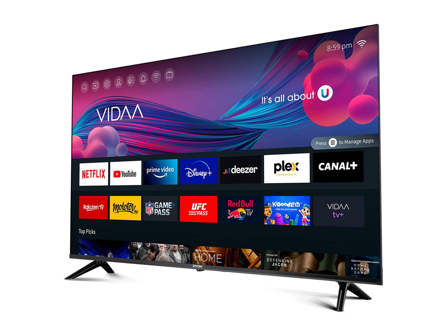 DYON Smart 55 VX 139 cm (55 Zoll) Fernseher (4K UHD Smart TV, HD Triple Tuner (DVB-C/-S2/-T2), App Store, Prime Video, Netflix, YouTube, DAZN, Disney+) [Mod. 2023]