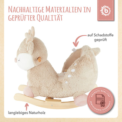 Bieco Plüsch Schaukeltier REH, 60 cm | Kinder Schaukelstuhl mit Sicherheitsgurt | Baby Schaukel | Schaukel Kleinkind | Schaukeltier Baby Schaukelwippe ab 9 Monate | Schaukelpferd Holz