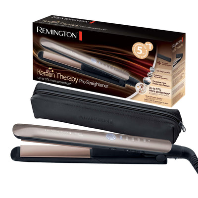 Remington Glätteisen Profi [Hitzeschutzsensor um Haarschäden zu verringern] Keratin Protect (hochwertige Keratin-Keramikbeschichtung mit Mandelöl) Digitales Display, 160-230°C, Haarglätter S8593
