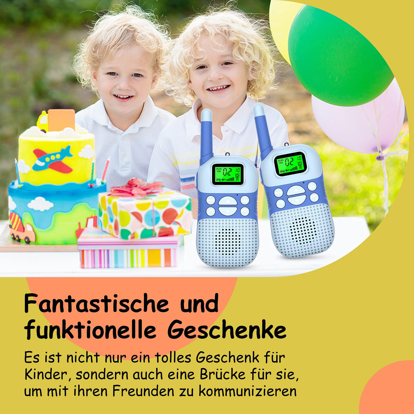 Kidsfun Walkie Talkie Kinder, USB Wiederaufladbar Draußen Spielzeug Walki Talki mit Taschenlampe, Geschenk für Junge und Mädchen ab 3-12 Jahre, 3 Meilen Reichweite für Einkaufen, Freien, Camping
