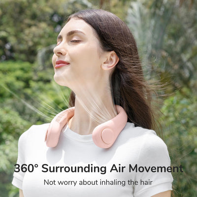 JISULIFE Tragbarer Hals-Ventilator, Hands Free Bladeless Fan, 4000 mAh Batteriebetriebener Tragbarer Persönlicher Ventilator, USB-Betriebener Schreibtisch-Ventilator, 5 Geschwindigkeiten - Rosa