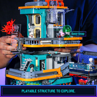 FUNWHOLE Cyberpunk-Villa Beleuchtetes Baustein-Set – 2524 Teile Zukunftsstadt-Modulgebäude Bausatz, Ideales Ausstellungsstück für Erwachsene und Sci-Fi-Fans