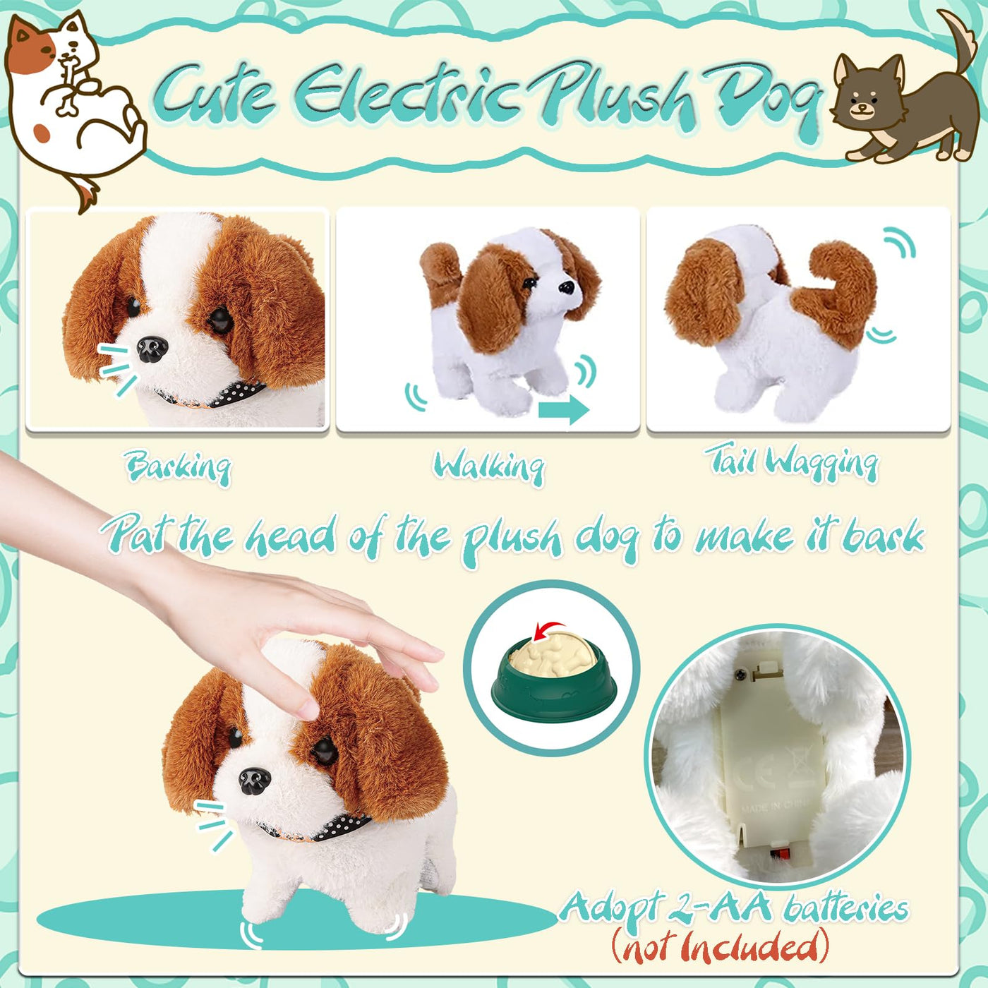 STAY GENT Roboter Hund Spielzeug Kinder Geschenke Mädchen Spielzeug ab 2 3 4 5 6 7 Jahre, 12 STK Rollenspiel Interaktives Elektronisches Hund Plüsch Kuscheltier Läuft Bellt & Transportkäfig Haustier