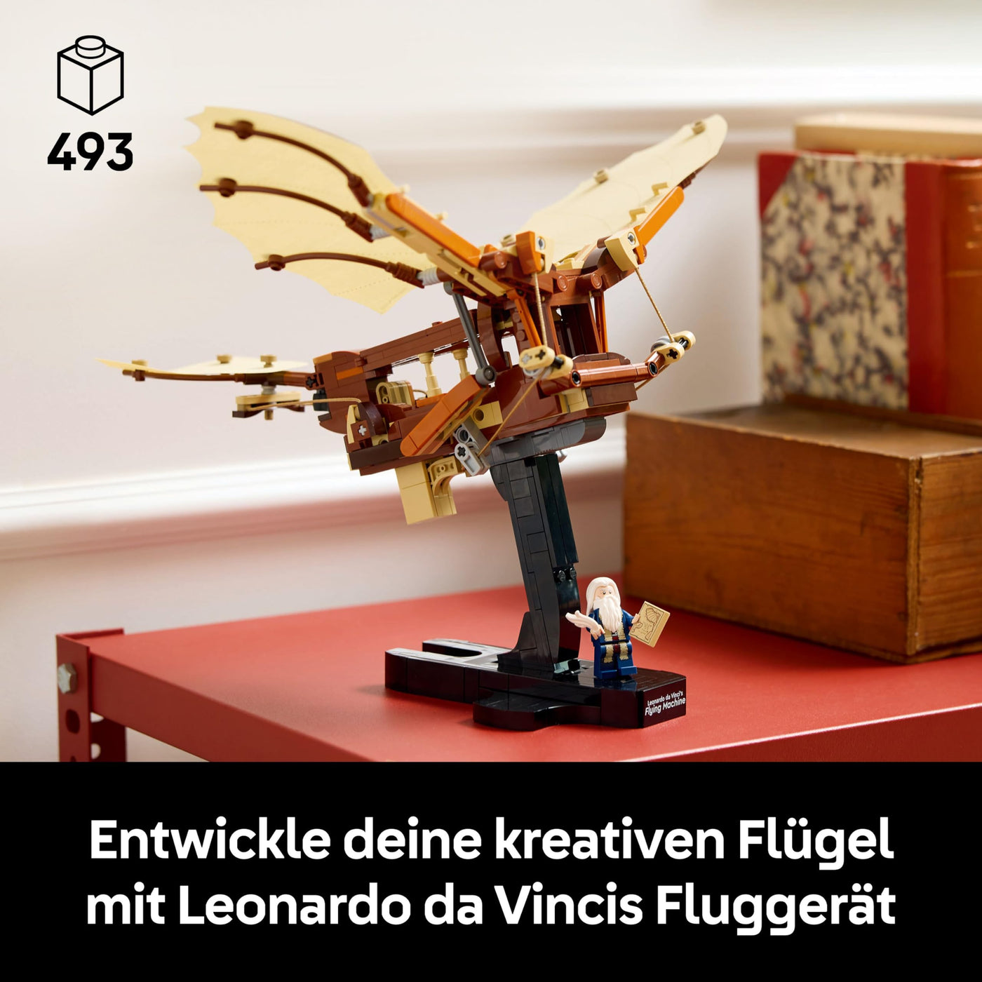 LEGO Icons Leonardo da Vincis Fluggerät mit schlagenden Flügeln - Inklusive Minifigur & Ständer - Bauset für Erwachsene - Deko-Set für Zuhause - Geschenkidee - 10363