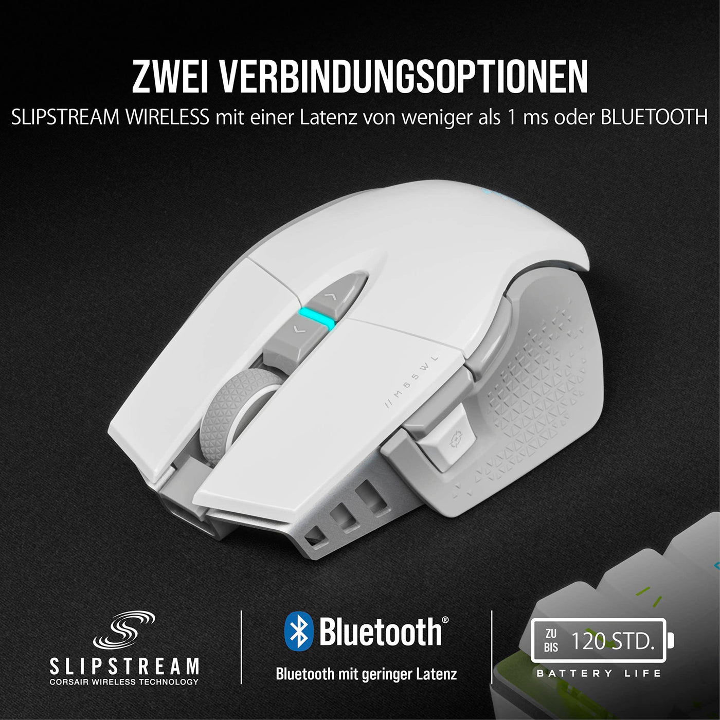 CORSAIR M65 RGB ULTRA WIRELESS Tunable FPS Gaming Mouse - 26.000 DPI - Sub-1ms Wireless - Gewichtssystem - Bis zu 120 Std. Akku - iCUE Kompatibel - PC, Mac, PS5, PS4, Xbox - Weiß