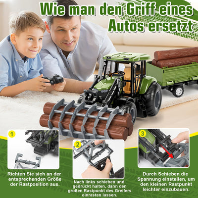 Herenear Ferngesteuerter Traktor für Kinder, Großes RC Traktors Spielzeug- Mit Bluetooth, 2.4 GHz Fernbedienung, Traktor Ferngesteuert mit Anhänger, Bauernhof Fahrzeug Spielzeug Kinder ab 3 4 5 6 7